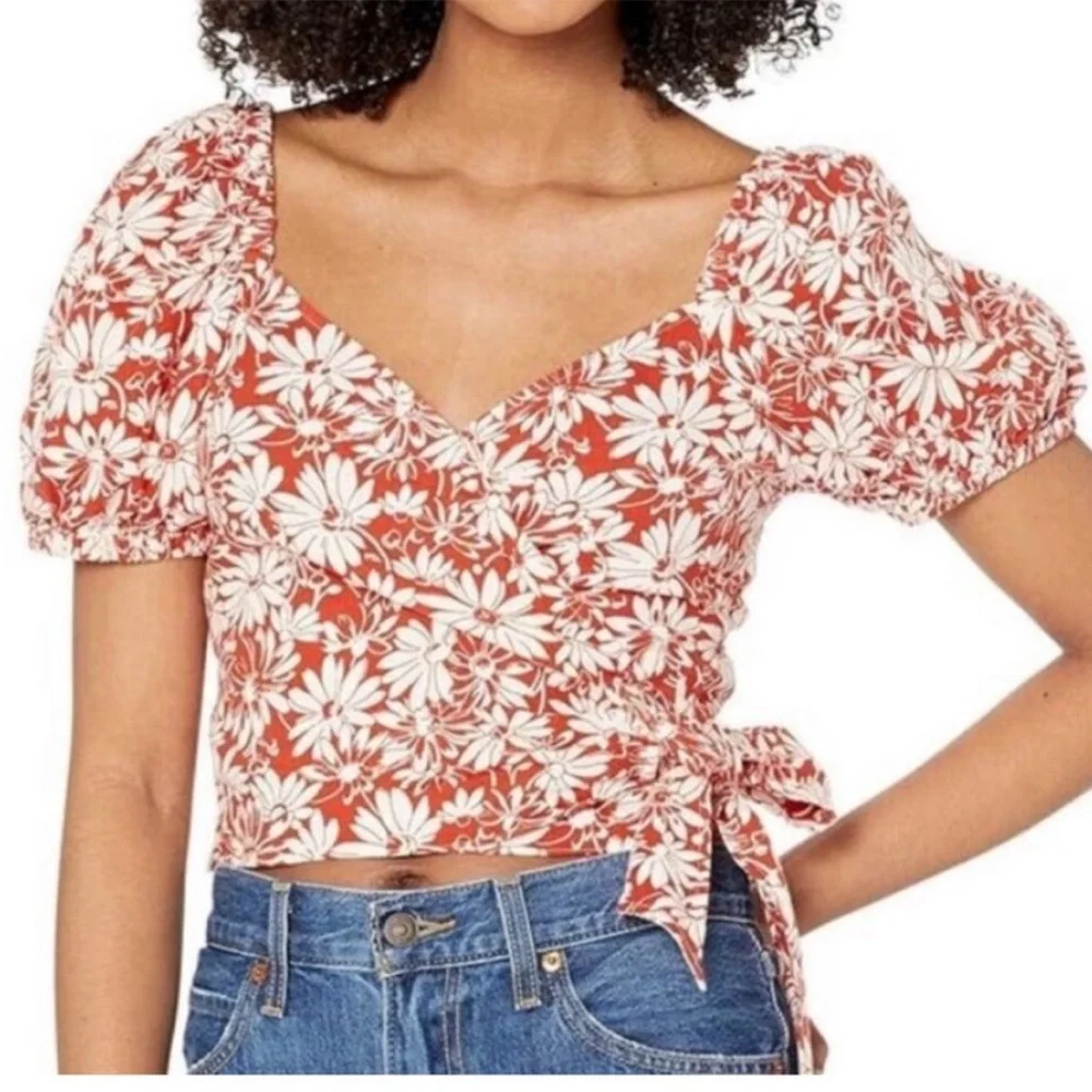 Madewell Small Anita Abstract Floral Roasted Squash Linen Blend Wrap NWT